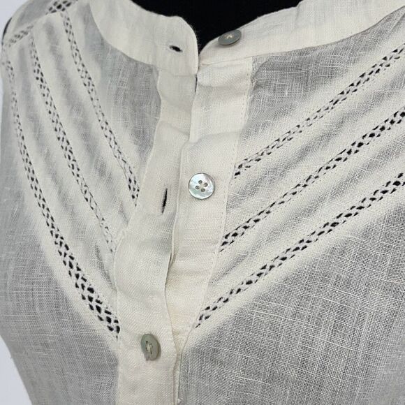 Faherty Womens‎ Bria Sleeveless Lace Trim Linen Belted Dress Cream Size Small - Picture 9 of 14